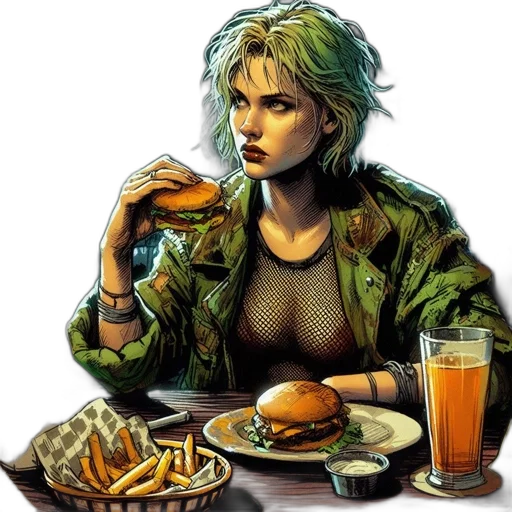 food, jacket, cyberpunk, comic book art transparent PNG cut-out