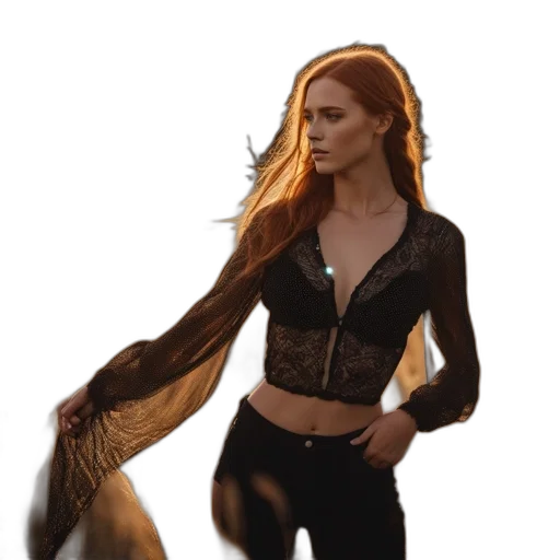 dress, jacket, hair, staff transparent PNG cut-out