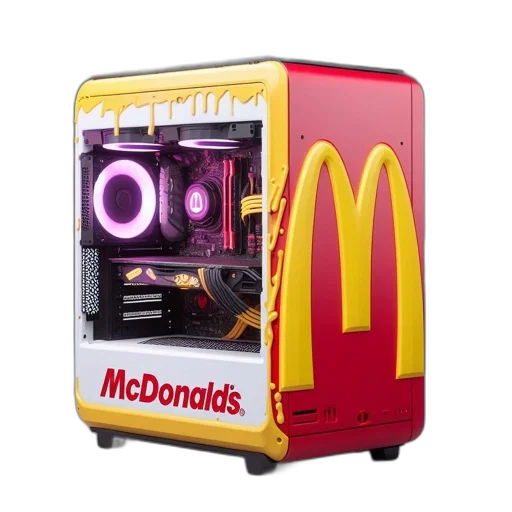 robot, food, 3d render, vaporwave transparent PNG cut-out