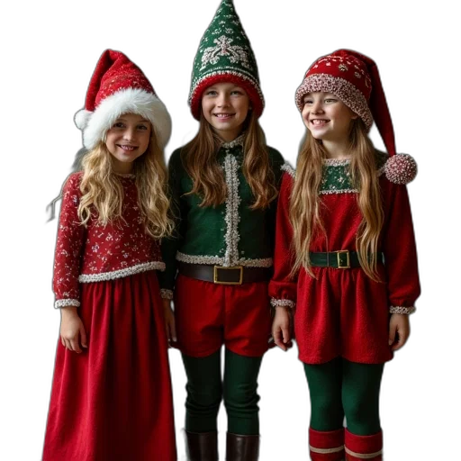photorealistic, three, christmas, elves transparent PNG cut-out