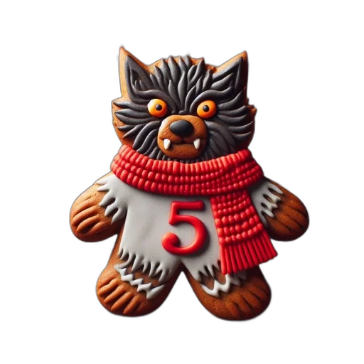 3d render, gingerbread, wolf-like, figure transparent PNG cut-out