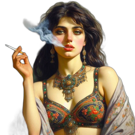 jewelry, face, dress, oil painting transparent PNG cut-out