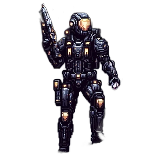 robot, weapon, concept art, pixel art transparent PNG cut-out