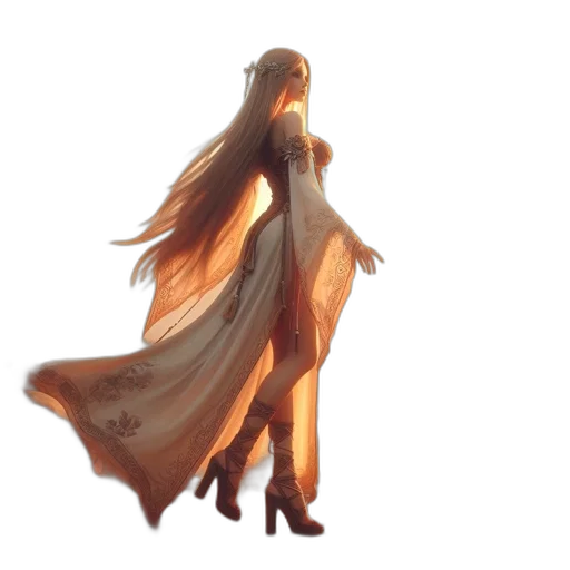 dress, hair, creature, staff transparent PNG cut-out
