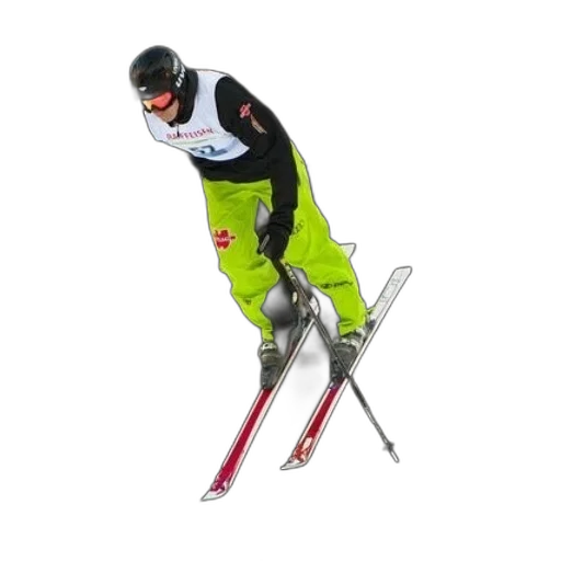 staff, photorealistic, skier, neon transparent PNG cut-out
