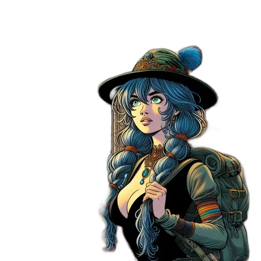 hat, staff, jacket, comic book art transparent PNG cut-out