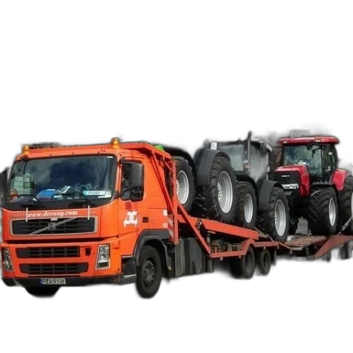 red, truck, transporting, three transparent PNG cut-out