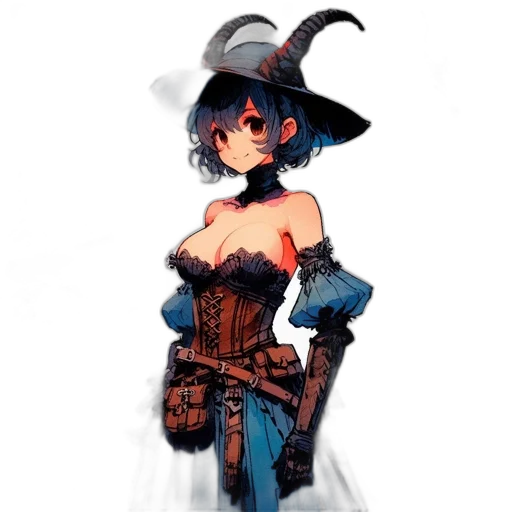 dress, staff, hat, weapon transparent PNG cut-out