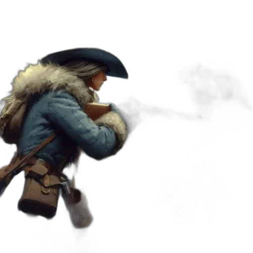 weapon, jacket, hat, staff transparent PNG cut-out