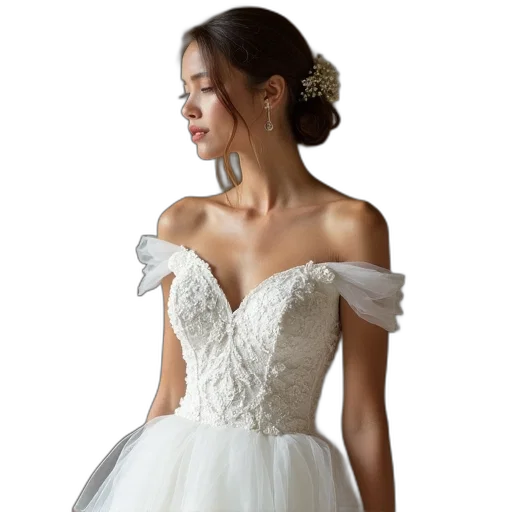 dress, jewelry, photorealistic, bride transparent PNG cut-out