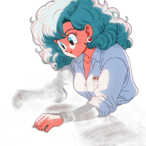 hair, jacket, creature, staff transparent PNG cut-out