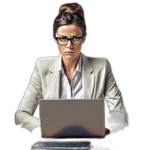 staff, woman, blazer, sits transparent PNG cut-out