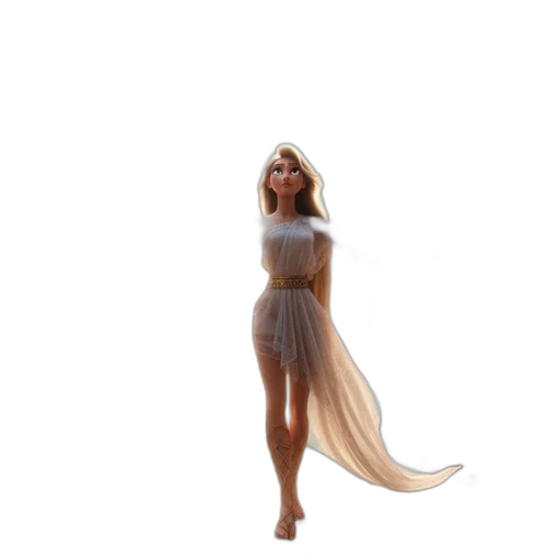 dress, creature, staff, hair transparent PNG cut-out