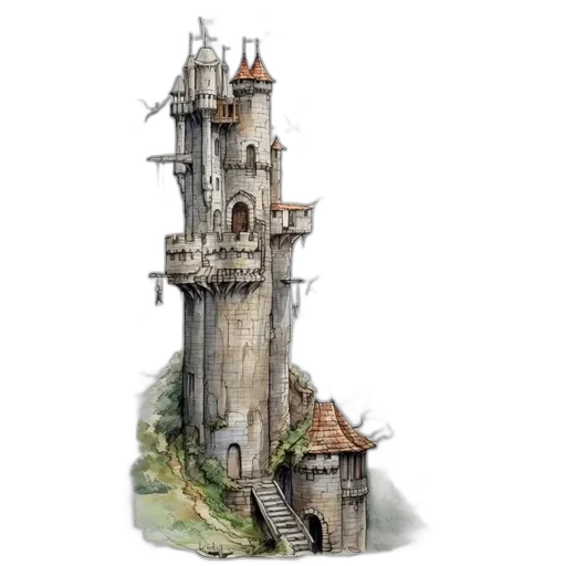 building, concept art, fantasy art, 3d render transparent PNG cut-out