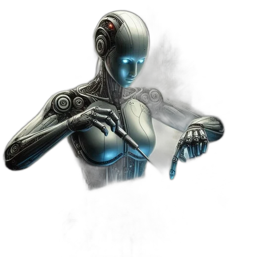 robot, concept art, cyberpunk, 3d render transparent PNG cut-out