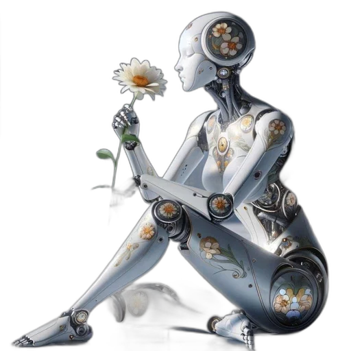 robot, flower, concept art, fantasy art transparent PNG cut-out