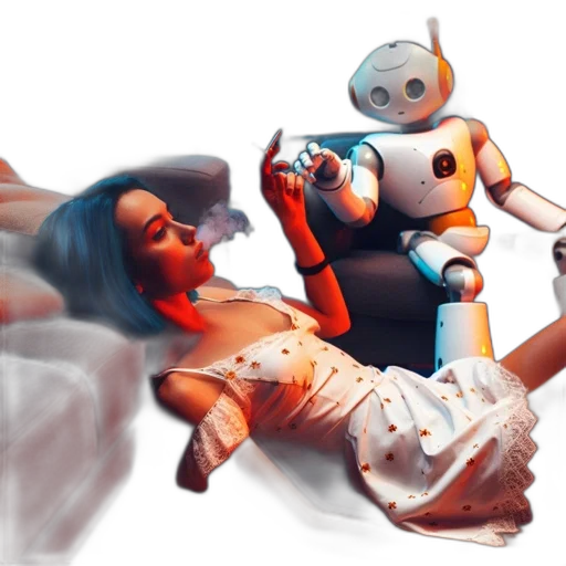 robot, concept art, 3d render, cyberpunk transparent PNG cut-out