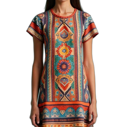 dress, colorful, printed, multicolored transparent PNG cut-out