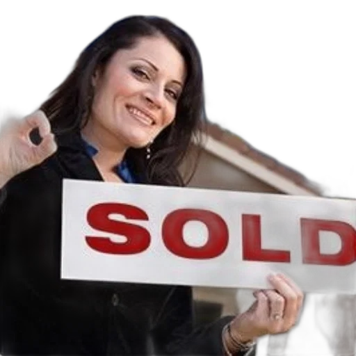 woman, holds, sold, sign transparent PNG cut-out