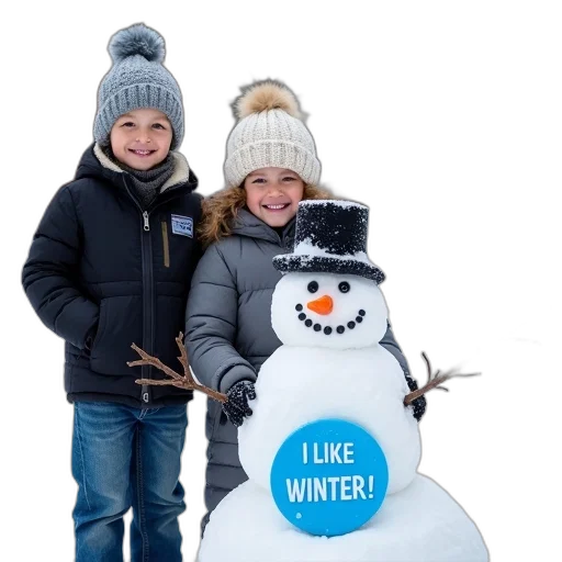snow, two, children, standing transparent PNG cut-out