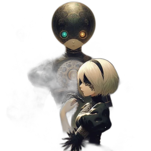 robot, mask, creature, staff transparent PNG cut-out