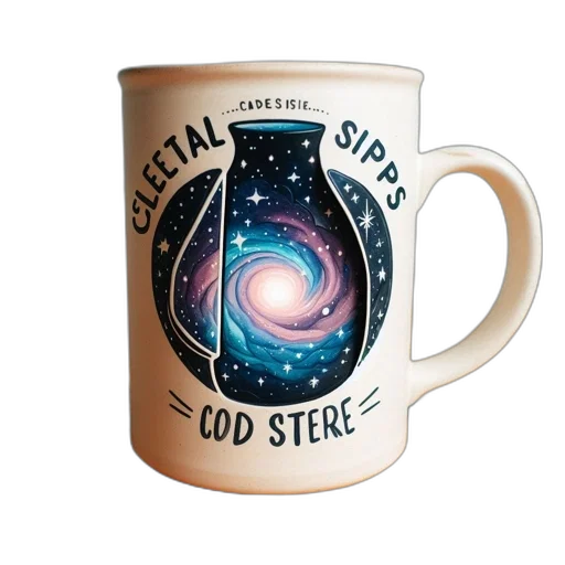 outer space, ceramic, mug, adorned transparent PNG cut-out