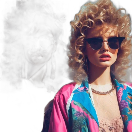 jacket, hair, photorealistic, vaporwave transparent PNG cut-out