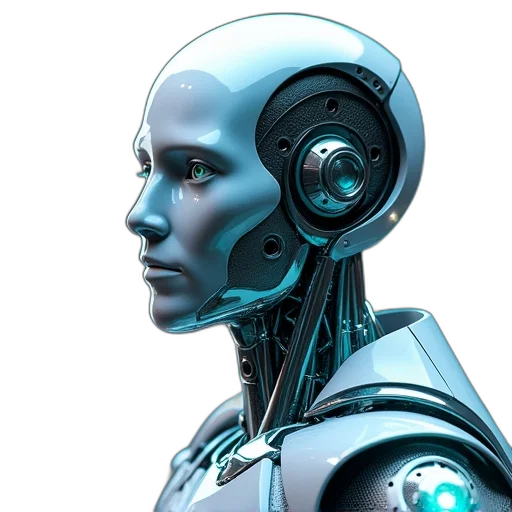 robot, face, 3d render, cyberpunk transparent PNG cut-out