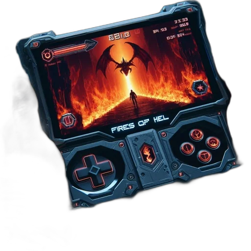 futuristic, gaming, device, labeled transparent PNG cut-out