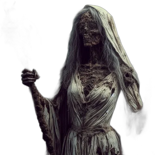dress, creature, staff, face transparent PNG cut-out