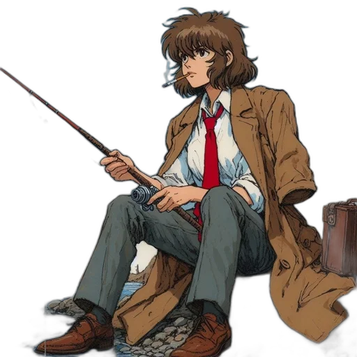 jacket, staff, concept art, anime transparent PNG cut-out