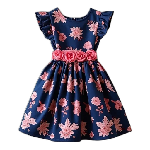 dress, navy, pink, floral transparent PNG cut-out