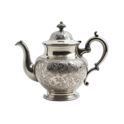 photorealistic, 3d render, silver, teapot transparent PNG cut-out