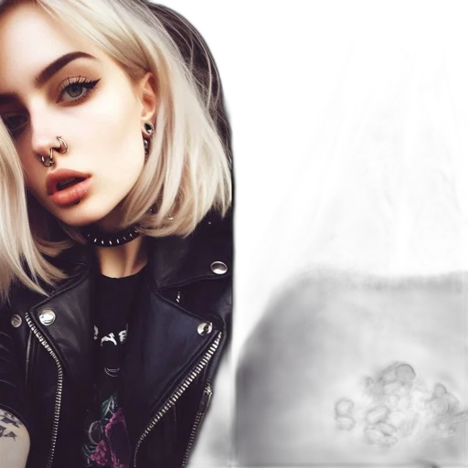 jacket, face, jewelry, photorealistic transparent PNG cut-out