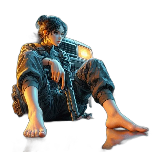 weapon, shoes, jacket, cyberpunk transparent PNG cut-out