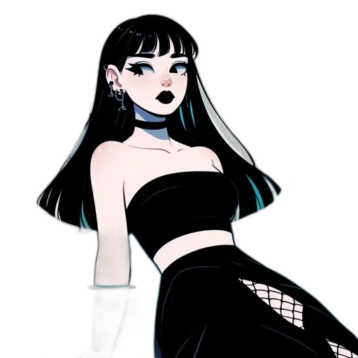dress, creature, hair, staff transparent PNG cut-out