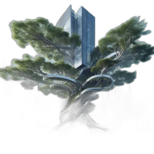 tree, building, concept art, photorealistic transparent PNG cut-out