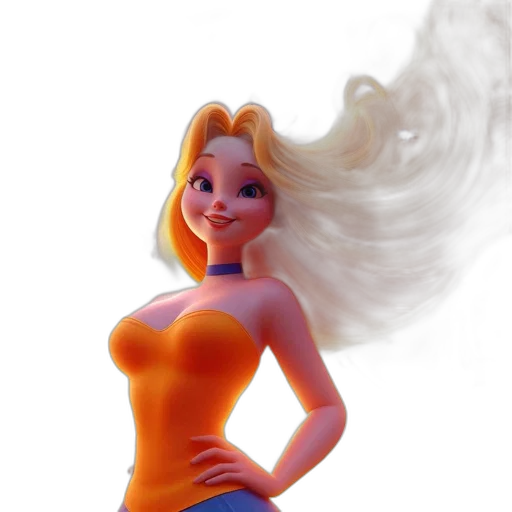 dress, hair, staff, 3d render transparent PNG cut-out