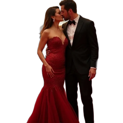 dress, red, couple, made transparent PNG cut-out