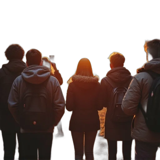 jacket, staff, sunset, join transparent PNG cut-out