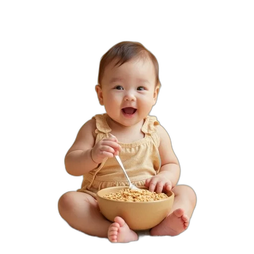 food, photorealistic, happy, baby transparent PNG cut-out