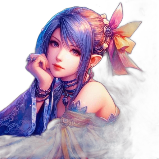 dress, face, dragon, staff transparent PNG cut-out