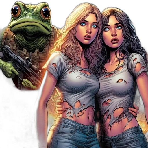 comic book art, concept art, two, distressed transparent PNG cut-out