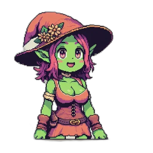 hat, staff, creature, pixel art transparent PNG cut-out