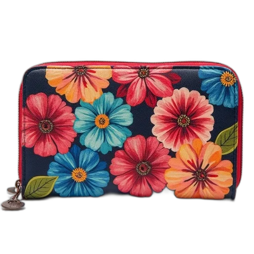 colorful, floral, pattern, wallet transparent PNG cut-out