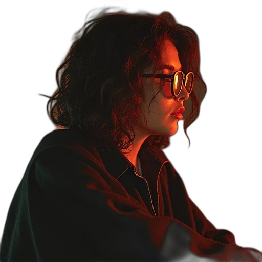 jacket, staff, face, hair transparent PNG cut-out