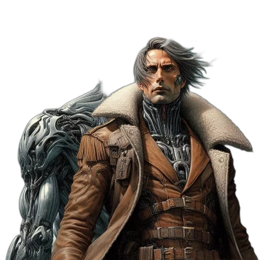jacket, face, concept art, fantasy art transparent PNG cut-out