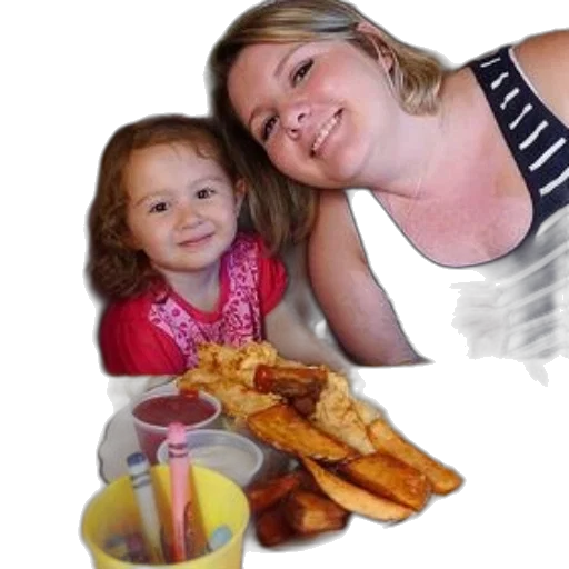 food, photorealistic, woman, child transparent PNG cut-out