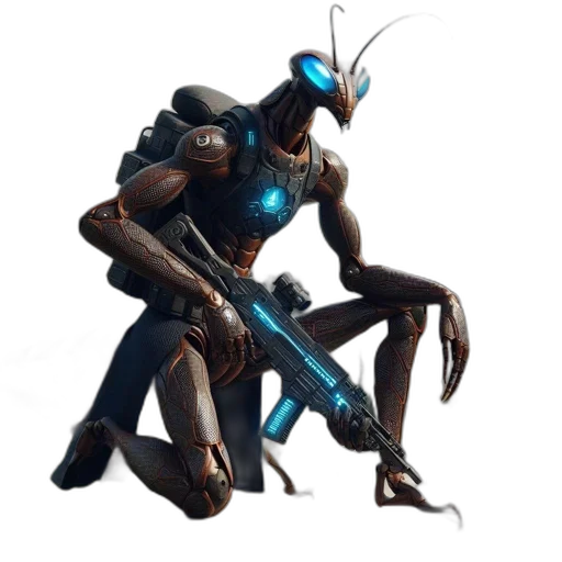 robot, creature, staff, weapon transparent PNG cut-out