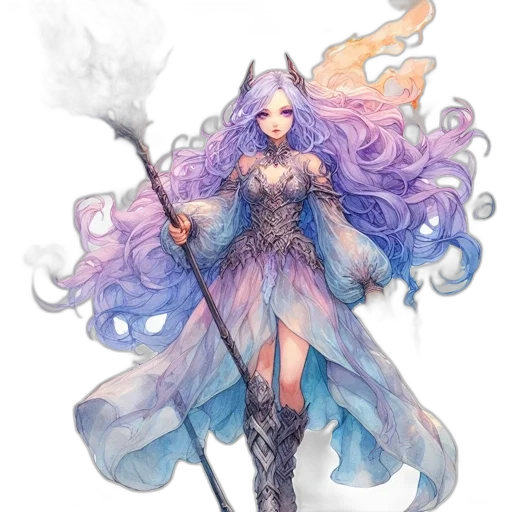 dragon, dress, staff, fantasy art transparent PNG cut-out
